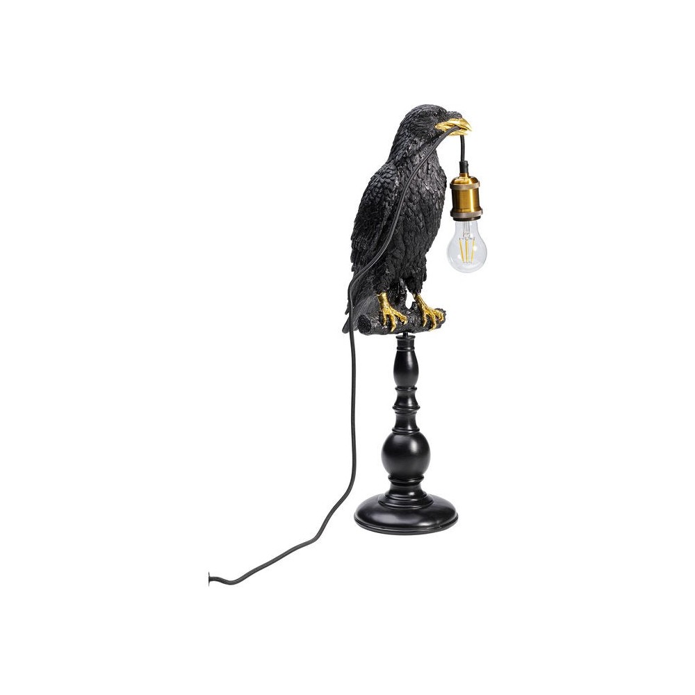 Pássaro preto pose lâmpada corvo o corvo