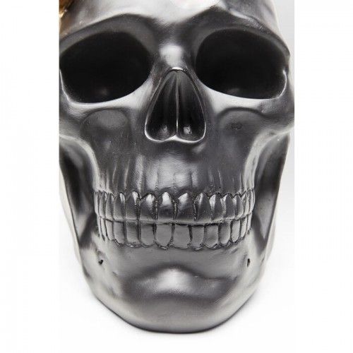 Scultura decorativa TÊTE DE MORT teschio nero con fiori dorati KARE Design — vista frontale
