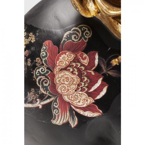 Escultura decorativa TÊTE DE MORT caveira preta com flores douradas KARE Design — padrão colorido de perto