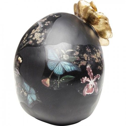 Decorative sculpture TÊTE DE MORT black skull with gold flowers KARE Design — rear view