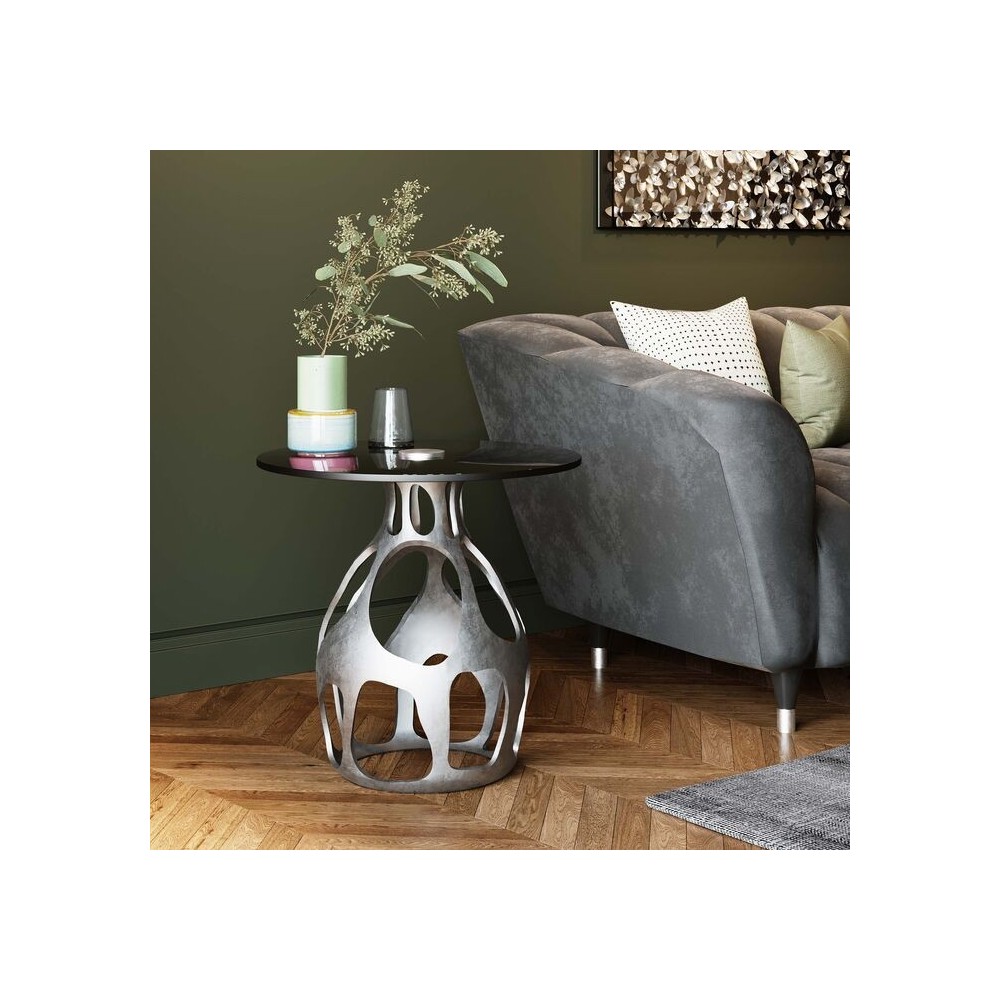 Table d'appoint argentée 60cm VOLCANO