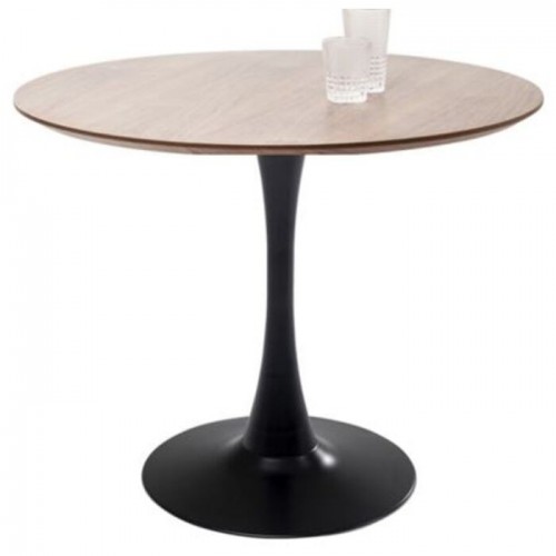 Mesa de jantar SCHICKERIA efeito nogueira, pé tulipa preto Ø110 KARE Design — vista frontal