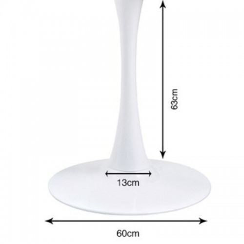 Mesa de comedor SCHICKERIA efecto roble, pie tulipán blanco Ø110 KARE Design — esquema de medidas