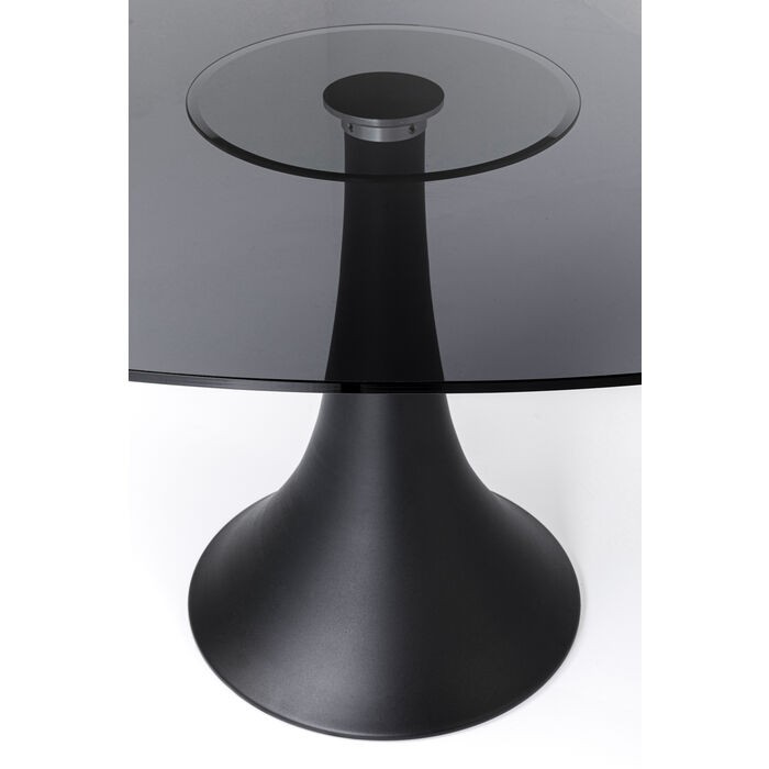 Mesa de comedor GRANDE POSSIBILITA vidrio ahumado oval 180 × 120 cm KARE Design — base vista de cerca