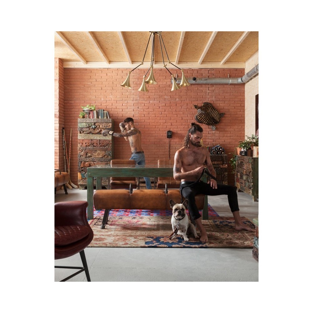 BANC STYLE CHEVAL D'ARCONS CUIR MARRON GABBY KARE DESIGN