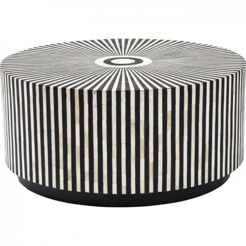 Tavolino basso ELECTRA intarsio bianco nero Ø75 cm KARE Design — vista frontale