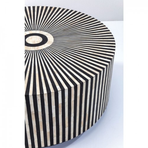 Table basse ELECTRA incrustations noir blanc Ø75 cm KARE Design — détail du bord