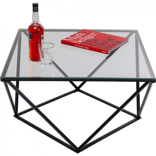 Mesa de centro CRISTALLO vidro e aço preto 80 cm KARE Design — com acessórios de decoração