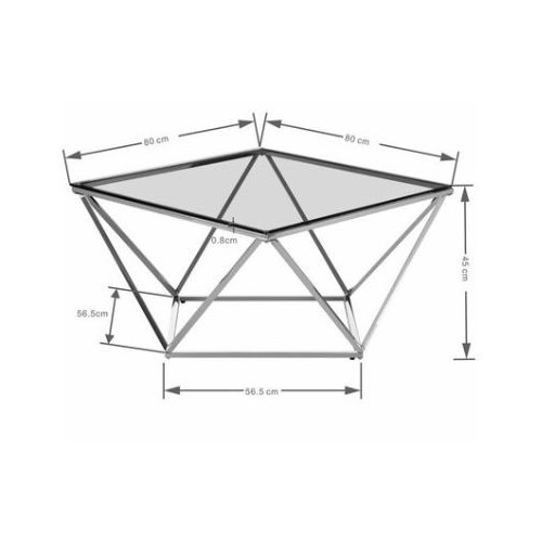 Table basse CRISTALLO verre et acier noir 80 cm KARE Design — schéma coté du produit
