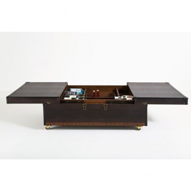 Coffee table GLOBETROTTER brown trunk bar 120 cm KARE Design — front view 2