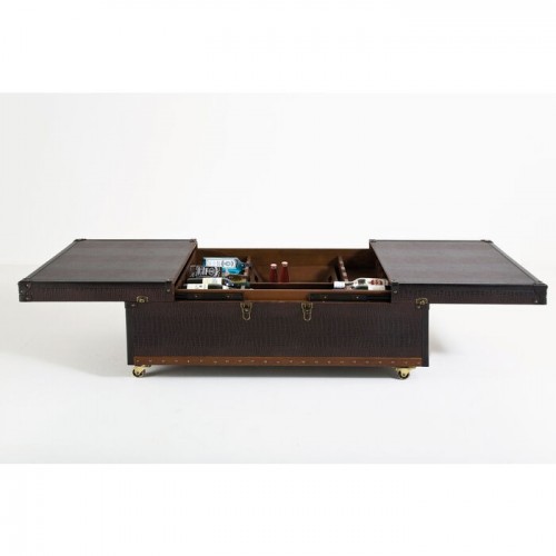 Table basse GLOBETROTTER coffre bar brun 120 cm KARE Design — rangements intérieurs ouverts
