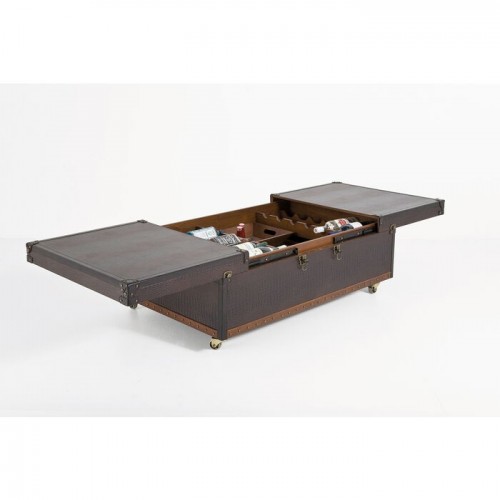 Table basse GLOBETROTTER coffre bar brun 120 cm KARE Design — tiroir ouvert et niche inférieure