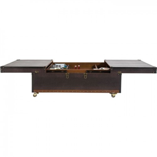 Table basse GLOBETROTTER coffre bar brun 120 cm KARE Design — seconde vue des rangements ouverts