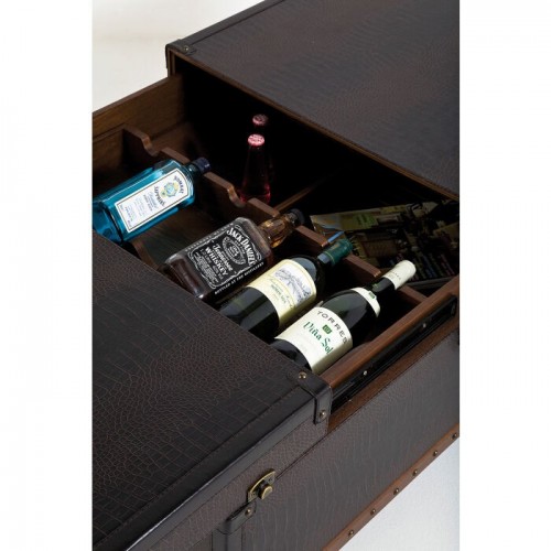 Table basse GLOBETROTTER coffre bar brun 120 cm KARE Design — détail du tiroir fermé