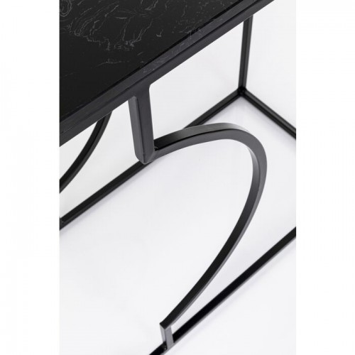Console MIAMI noir et plateau marbré 120 cm KARE Design — jonction du cadre noir et de l’assise