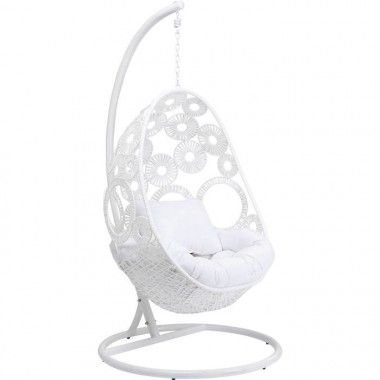 Poltrona sospesa outdoor IBIZA bianca con supporto e cuscino KARE Design — vista frontale