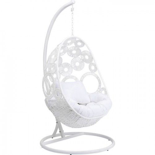 Poltrona sospesa outdoor IBIZA bianca con supporto e cuscino KARE Design — vista frontale