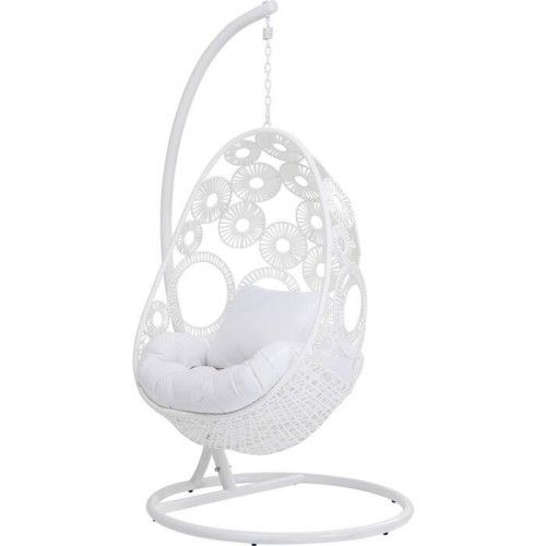 Outdoor hanging chair IBIZA white with stand and cushion KARE Design — side view