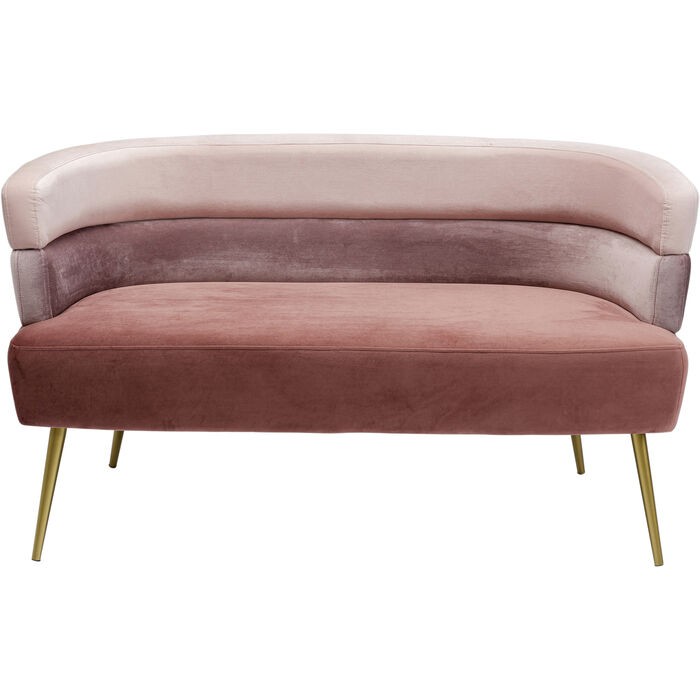 Sofá de dos plazas SANDWICH terciopelo rosa tres tonos KARE Design — producto completo sobre fondo claro