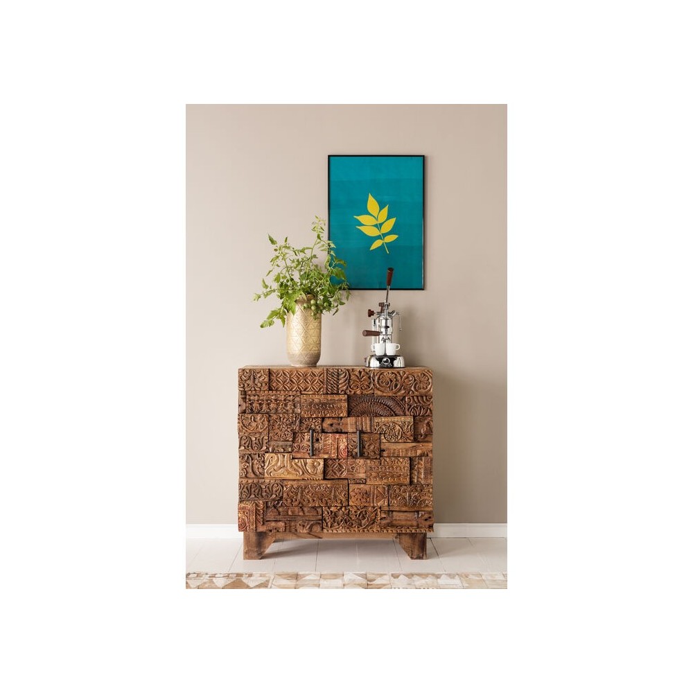 SORPRESA NATURALEZA MADERA PATCHWORK COFRE 2 PUERTAS DISEÑO KARE