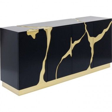 Schwarz-goldenes Sideboard, 165 cm, rissig