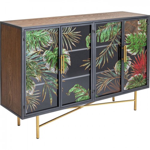 Sideboard JUNGLE black tropical foliage 135 cm KARE Design — front view