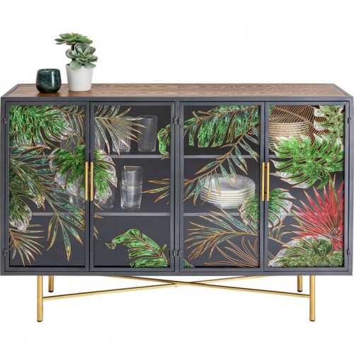 Aparador JUNGLE preto folhagem tropical 135 cm KARE Design — com acessórios de decoração