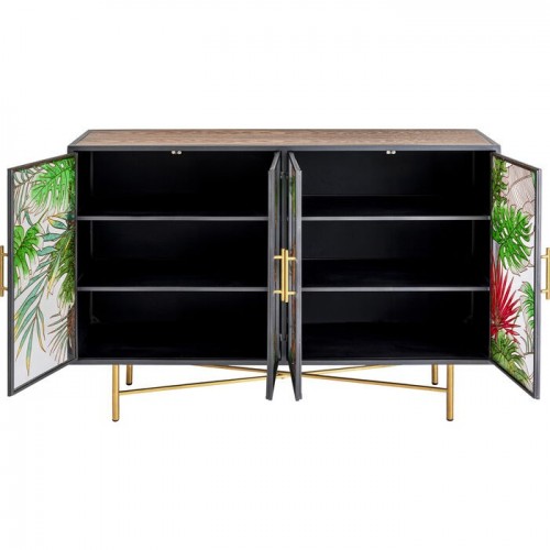 Sideboard JUNGLE black tropical foliage 135 cm KARE Design — second view of open storage
