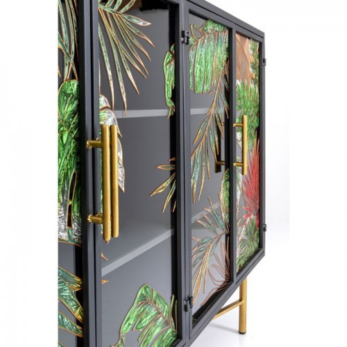 Buffet JUNGLE noir feuillage tropical 135 cm KARE Design — détail de la porte fermée