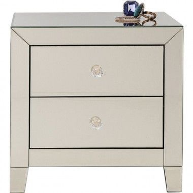 Bedside table LUXURY champagne mirror two drawers KARE Design — front view 2