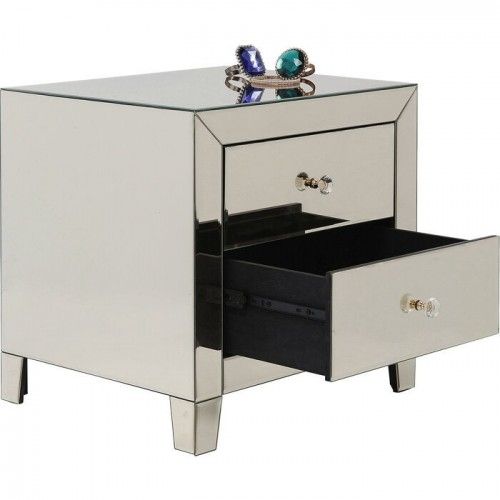 Table de chevet LUXURY champagne miroir deux tiroirs KARE Design — tiroir ouvert et rangement intérieur