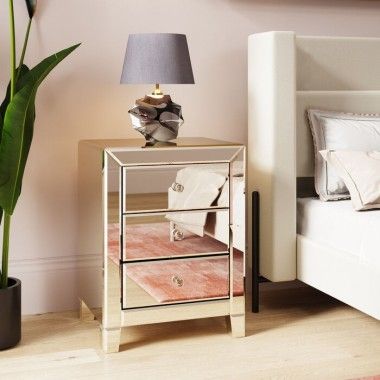 Silver bedside table with 3 drawers LUXURY 2