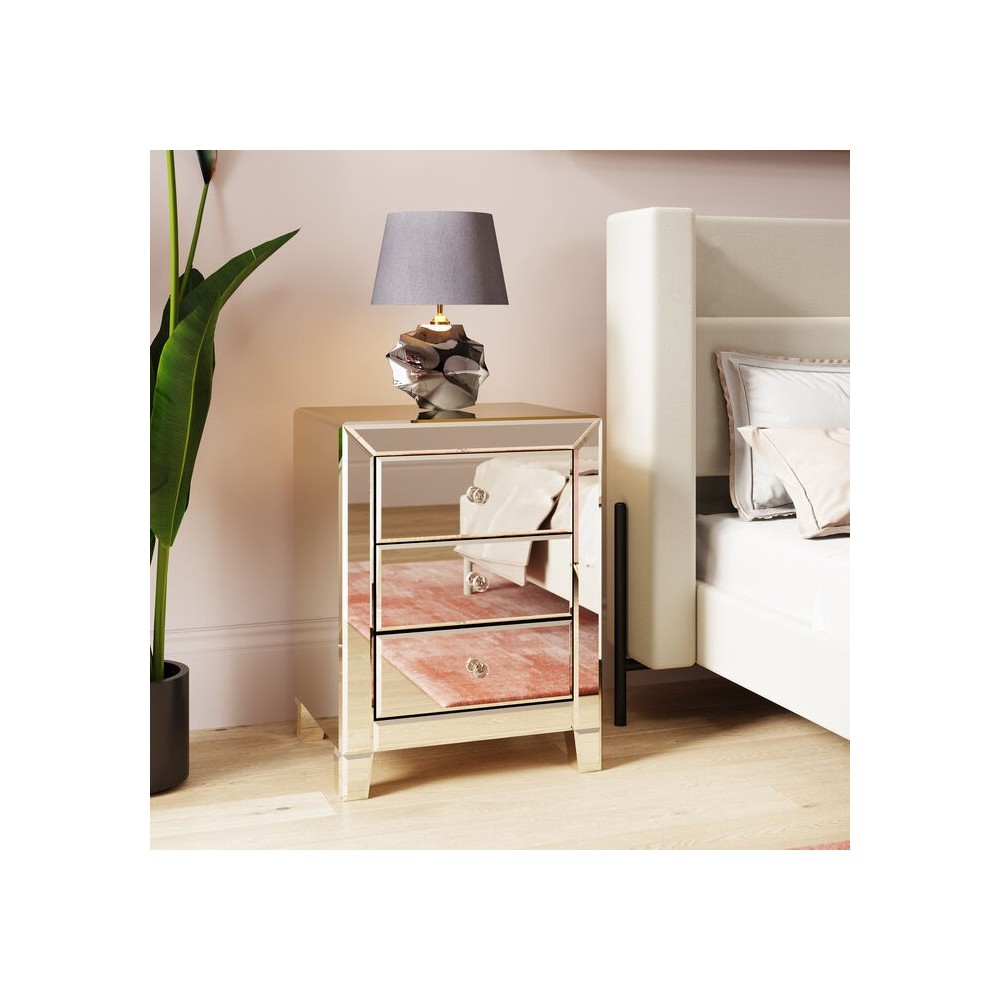 Silver bedside table with 3 drawers LUXURY