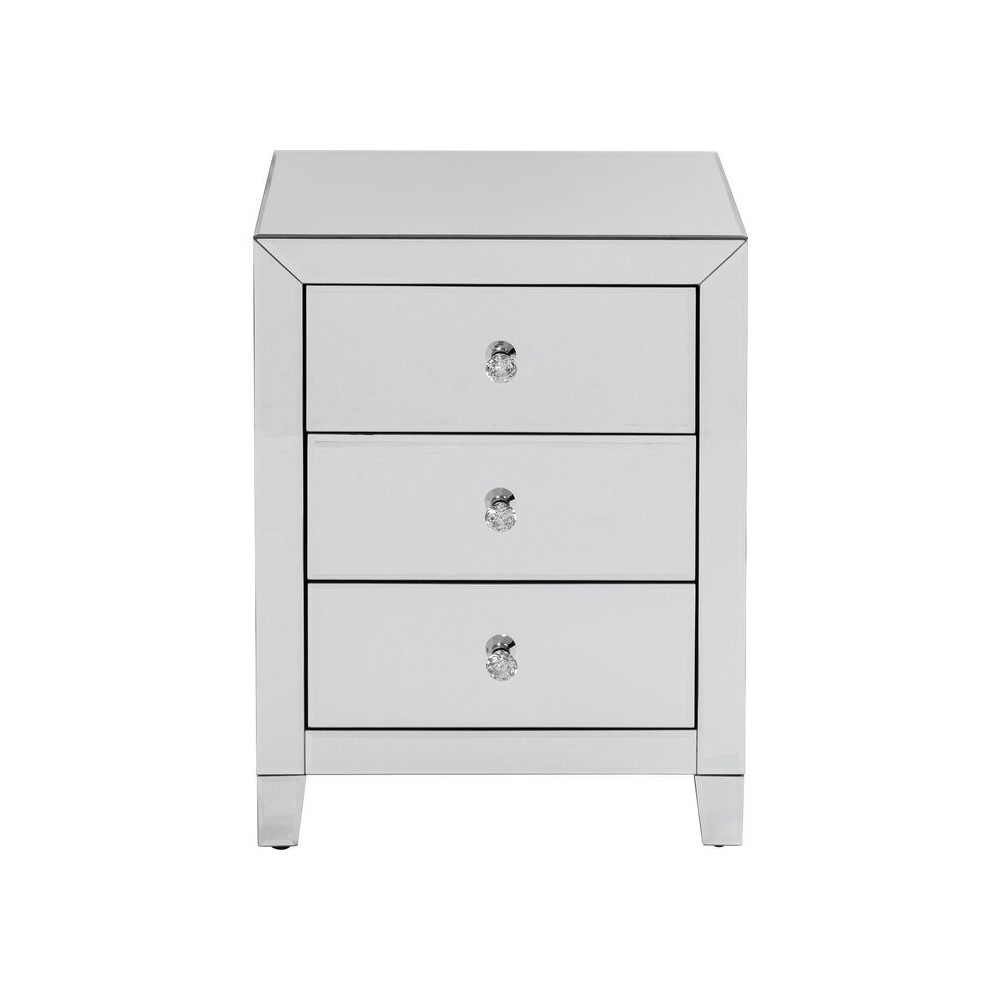 Silver bedside table with 3 drawers LUXURY