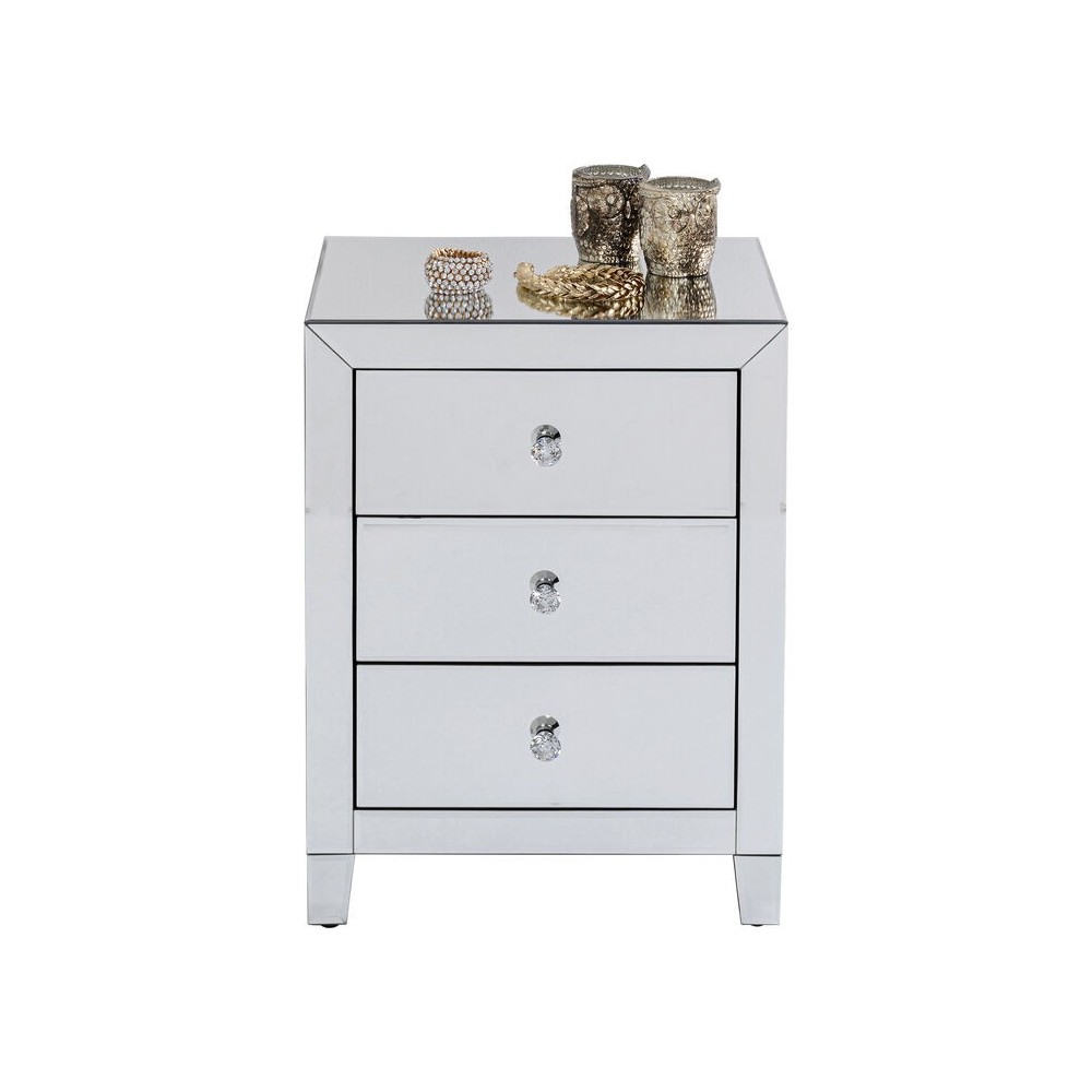 Silver bedside table with 3 drawers LUXURY