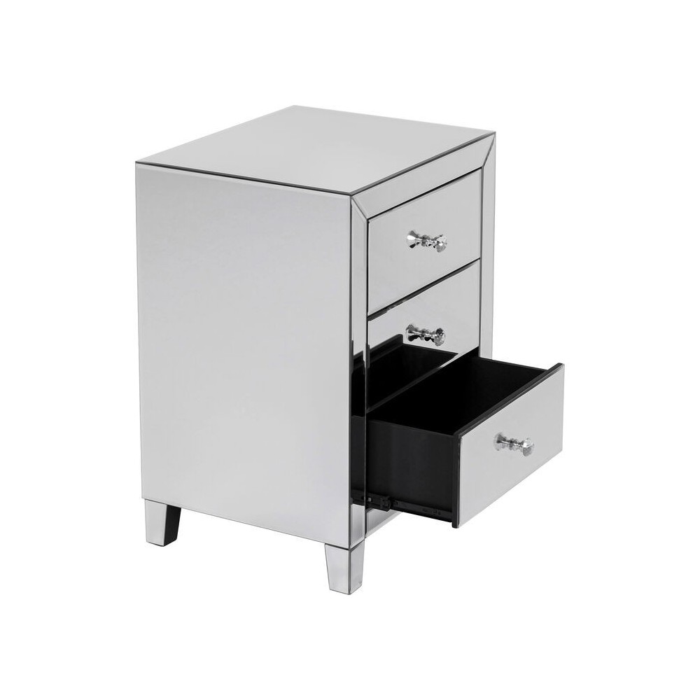 Silver bedside table with 3 drawers LUXURY