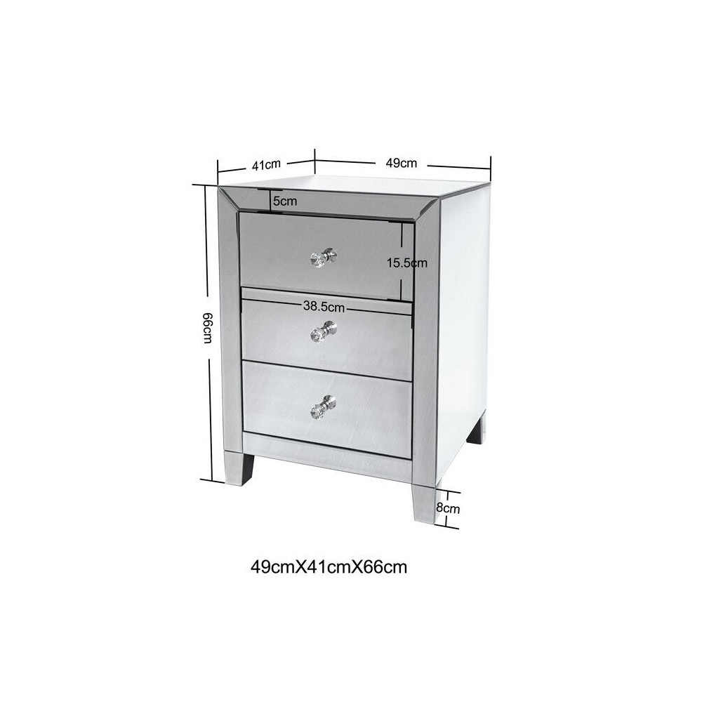 Silberner Nachttisch mit 3 Schubladen LUXURY