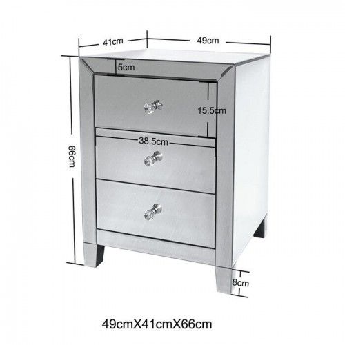 Silver bedside table with 3 drawers LUXURY