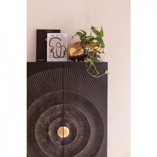 Decoratieve kast MADEIRA zwart met cirkelreliëf 140 cm KARE Design — gestyled met decoratieve accessoires