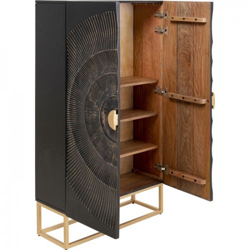 Dekorativer Schrank MADEIRA schwarz mit Kreisrelief 140 cm KARE Design — geöffneter Innenstauraum