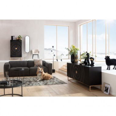 Dekorativer Schrank MADEIRA schwarz mit Kreisrelief 140 cm KARE Design — Vorderansicht 2