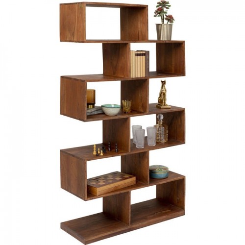 Freestanding shelf AUTHENTICO solid mango zigzag 180 cm KARE Design — styled with display accessories