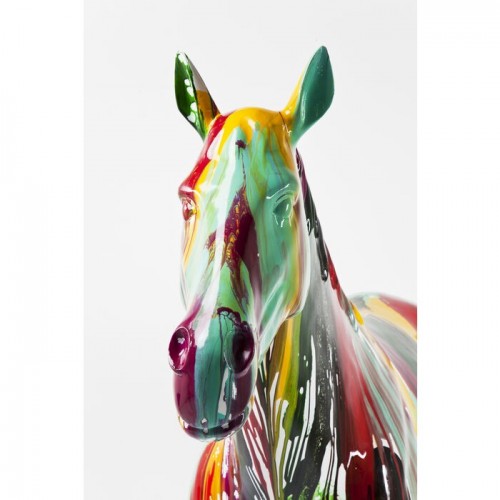 Grande sculpture décorative ARC-EN-CIEL cheval coloré 216 cm KARE Design — vue plongeante sur la tête inclinée
