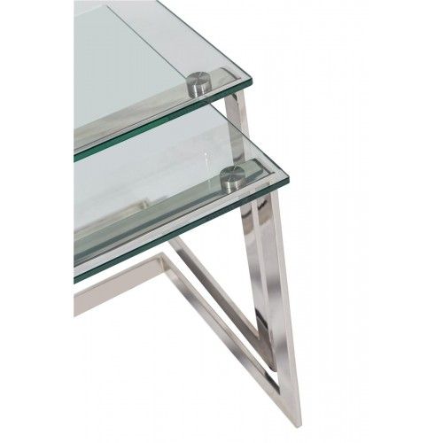 SET DE 2 TABLES D'APPOINTS VERRE ET CHROME NIDO TOMM CAMINO A CASA