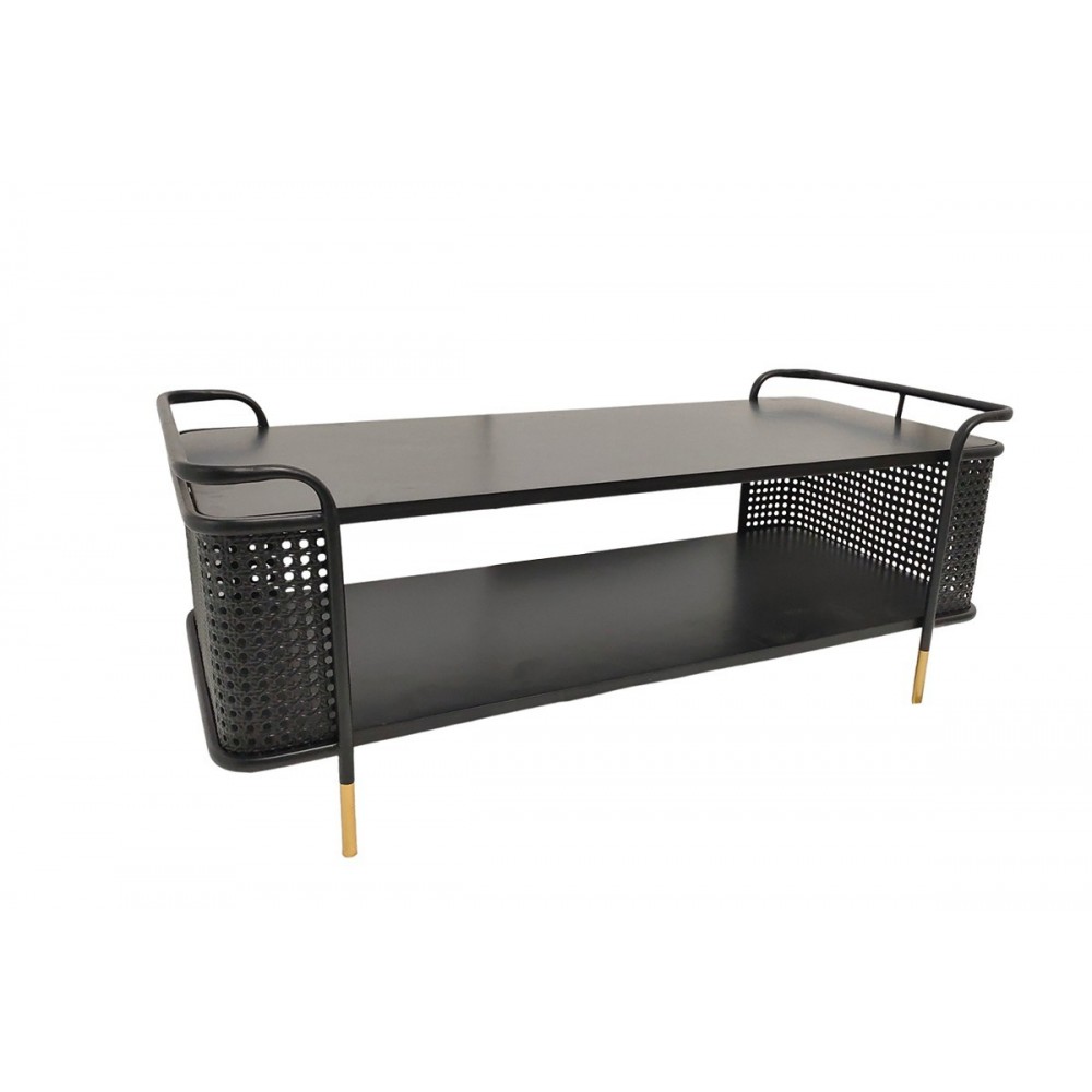 Mesa de centro 2 Prateleiras Preto ouro 110 cm palazzo