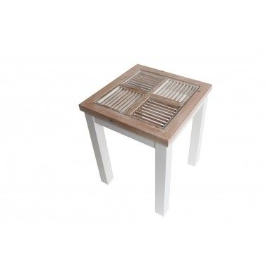 A tabela lateral hastes de madeira e metal branco de 50 cm de origem