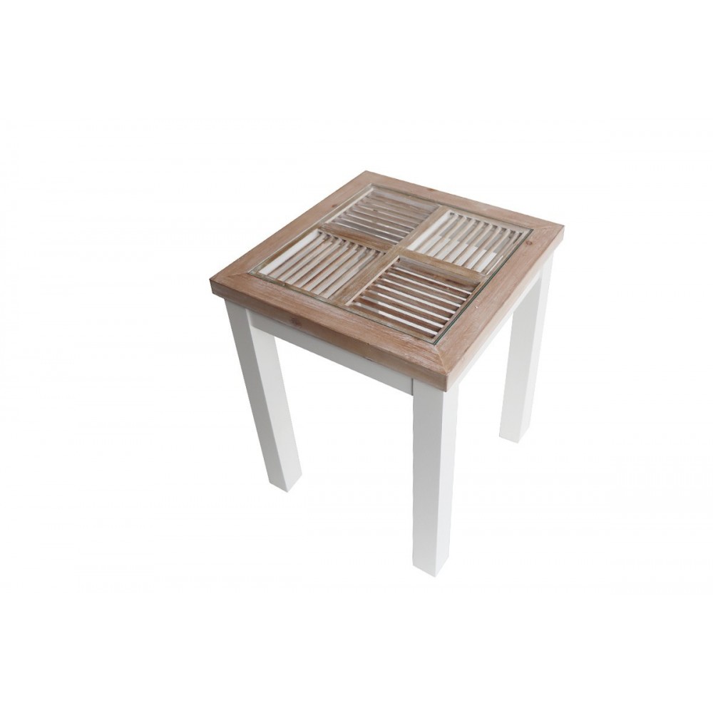 A tabela lateral hastes de madeira e metal branco de 50 cm de origem