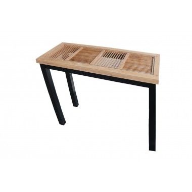 Rodas de madeira de console e metal preto 90 cm de origem