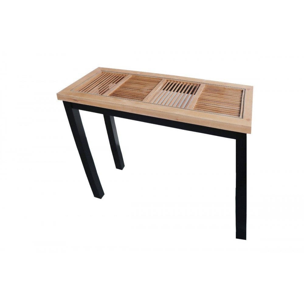 Rodas de madeira de console e metal preto 90 cm de origem