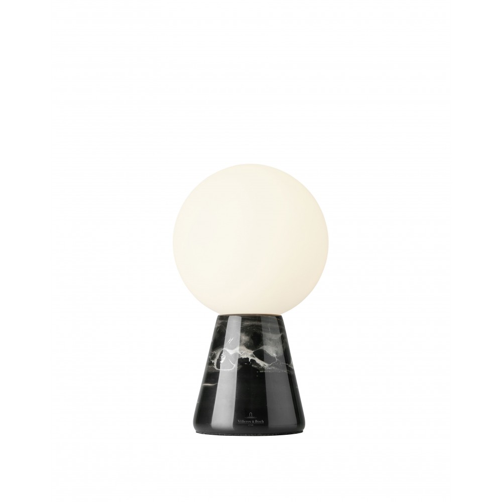 Candeeiro de mesa de vidro branco e mármore preto 20 cm CARRARA